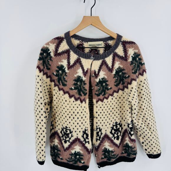 Vintage Pride’s Landing 100% Wool Fair Isle Cardigan Sweater Nordic Cabin Winter - Picture 7 of 7